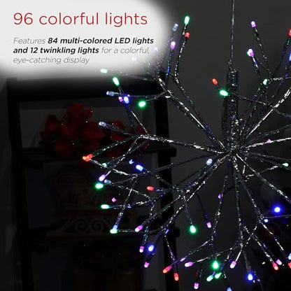 Alpine Corporation 16"H Indoor Holiday 3D Snowflake Hanging Ornament with LED Lights, Silver , Christmas Decoration