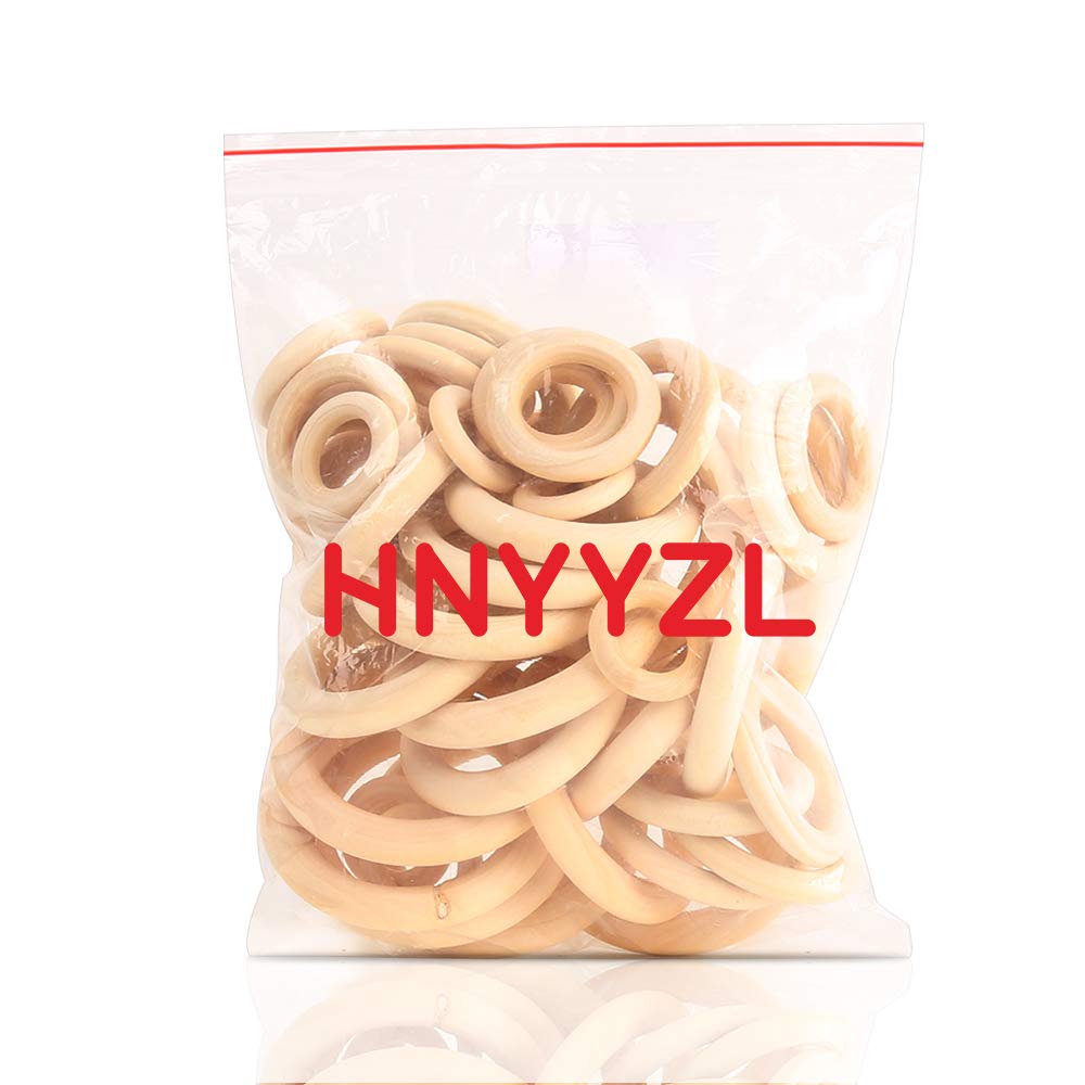 HNYYZL 50 Pcs Unfinished Solid Wooden Rings for Craft, Ring Pendant and Connectors Jewelry Making, 5 Size