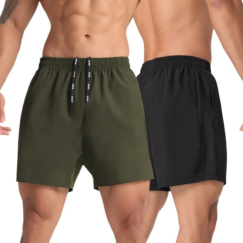 MAXCK 2 Pack Mens Lightweight Athletic Running Shorts 5'' Quick Dry Gym Workout Shorts with Zipper Pockets Black/Green,Large
