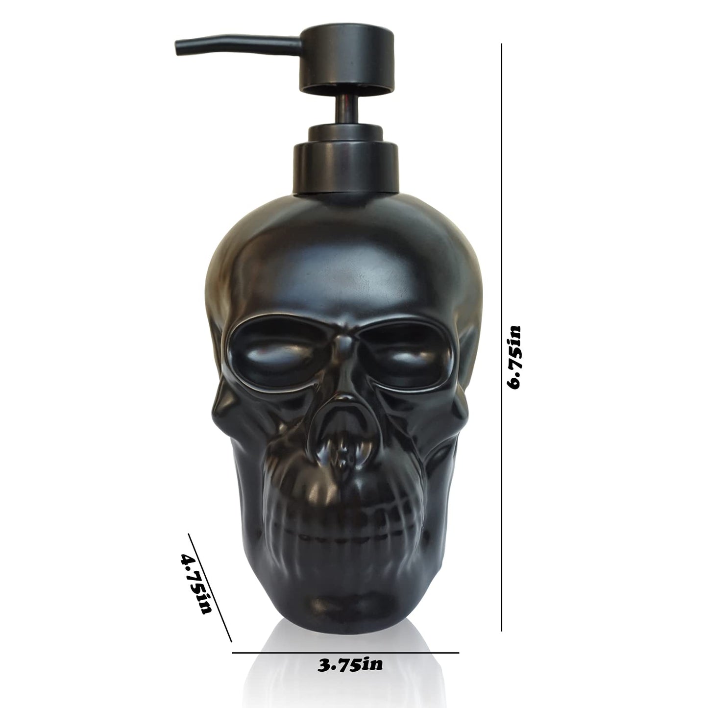 Caahanjia Ceramic Skull Soap Dispenser, Refillable Halloween Liquid Hand Soap Dispenser for Bathroom and Kitchen, Halloween Skull - Black