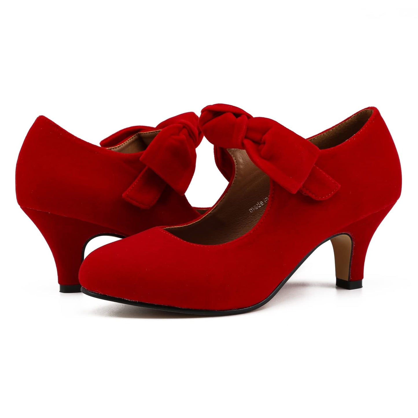 Women's Bow Heels Mary Jane Kitten Heel Pumps Round Toe Low Heels Ankle Strap Wedding Evening Party Dress Shoes Red Size 11