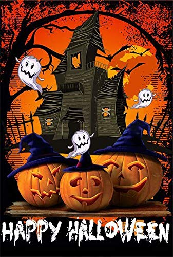 LHSION Happy Halloween House Flag 28 x 40 Inch Pumpkin Ghosts Decorative Double Sided Flag for Farmhouse Yard Holiday Outdoor Decoration
