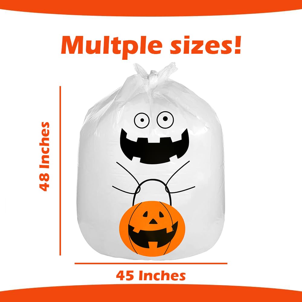 Set Of 4 Halloween Decorative Giant Lawn Bags With Twist Ties (Pumpkin & Ghost)