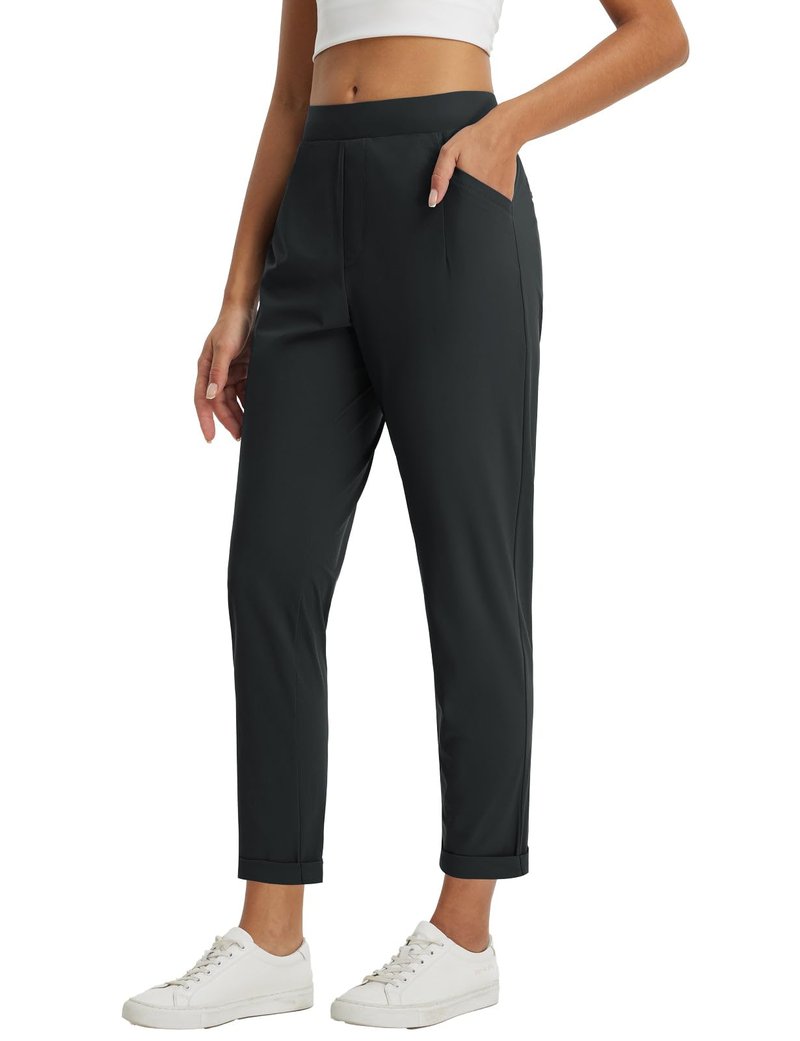 baleaf Womens Work Pants Petite Travel Stretchy Dress Business Casual Slacks Golf Airport Clothing Summer Black L