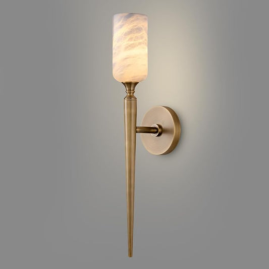 Alabaster Wall Sconce, 22in Modern Spanish Natural Marble Bathroom Vanity Sconces, Unique Indoor Brass Wall Lighting,Gold Fixtures Decor for Bedroom Living Room Staircases