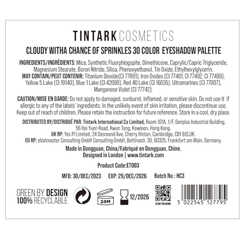 Tintark 30 Colors Makeup Eyeshadow Palette for Beauty & Matte Metallic Shimmer Pearl Glitter Eye Shadow Pallet & Rainbow Colorful Eye Makeup for Girls & Highly Pigment Eyeshadow Cosmetics