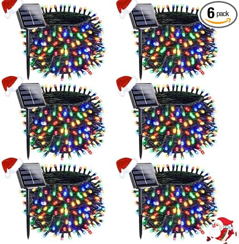 OZS 6 Pack 480LED Solar Christmas String Lights Outdoor, Waterproof 8 Modes Solar Tree Light, Green Wire Christmas Lights Outdoor for Garden, Party, Wedding, Christmas Decorations (Multicolor)