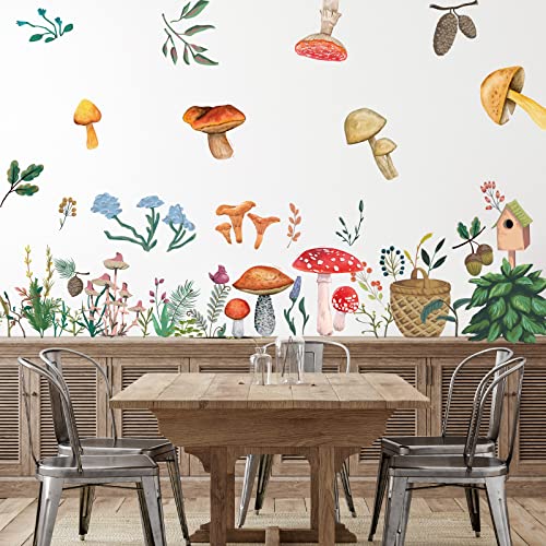 2 Sheets Watercolor Mushroom Wall Decals XL Giant Mushroom Decals for Walls Peel and Stick Removable DIY Wall Art Decor Vinyl Wall Sticker for Bedroom Living Room Classroom Office (Fresh Style)