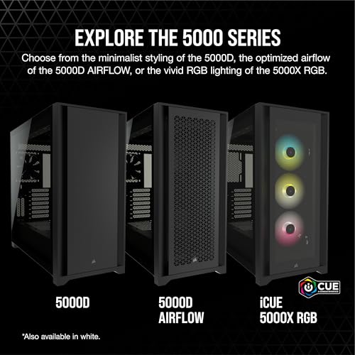 Corsair 5000D Airflow Tempered Glass Mid-Tower ATX Case (High-Airflow Front Panel, Corsair RapidRoute Cable Management System, Two Included 120mm Fans, Motherboard Tray with Fan Mounts) Black