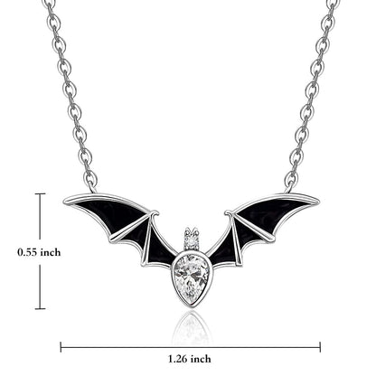 Halloween Bat Necklace for Women Sterling Silver 925 Bat Pendant Necklaces Charms Gothic Black Bats Jewelry CZ Crystal Dainty Vampire Witch Christmas Gifts