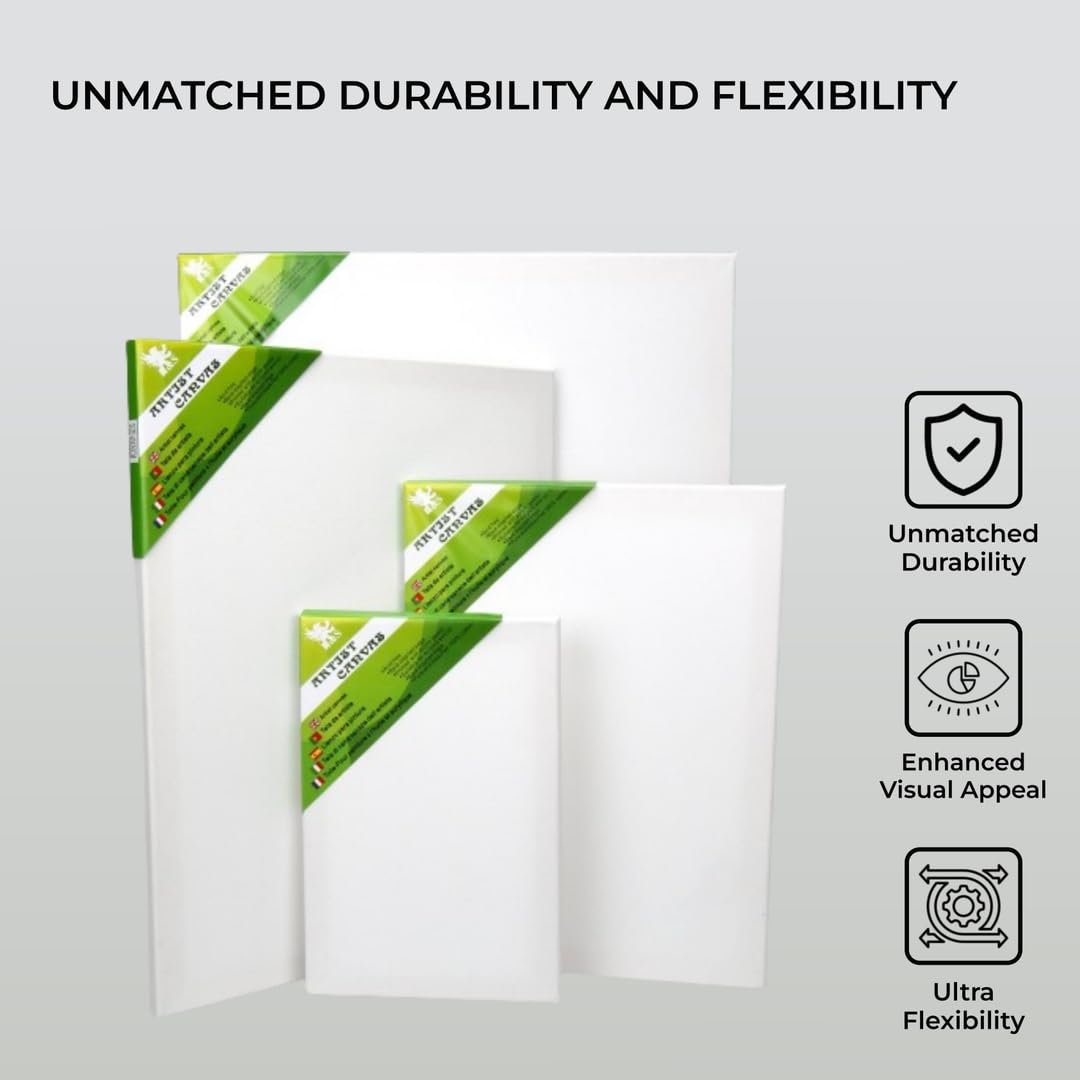 H&S Set of 4 Artist Blank Canvas Boards for Acrylic, Oil, Watercolour Painting - 20x30cm, 30x40cm, 40x50cm, 50x60cm, A1 & A2 canvas for Painting