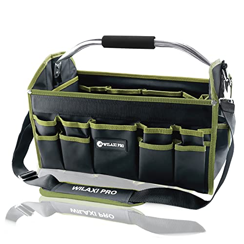 16in Foldable Open Top Tool Tote, Tool Bags For Men Heavy Duty, Tool Carrier tool bag hard With Handle, Wide Mouth Electrician Tool Tote, Many Pockets Can Hold Many