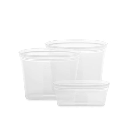 Zip Top Reusable Food Storage Bags | Medium Dish [Frost] | Silicone Meal Prep Container | Microwave, Dishwasher and Freezer Safe | Made in the USA