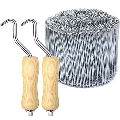 Therwen 1002 Pcs Tie Wire and Wire Twister Set 1000 Pcs 6 Inch 16 Gauge Double Loop Bar Ties Tool 2 Pake with Wooden Grip Handle for Securing Concrete Steel Construction(Silver)