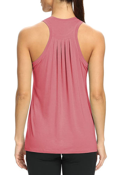 Mippo Workout Shirts for Women Loose Fit Long Tank Tops Yoga Gym Shirts Athletic Wear Workout Top Tennis Active Tops Rose L
