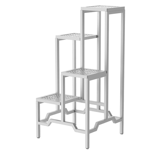 DHYGOTFUR Plant Stand - Aluminum Indoor/Outdoor Flower Rack, Waterproof & Rust-Proof, Stable Support for Pots, Perfect for Living Room, Balcony, Garden, and Office (White, 4 Tier)