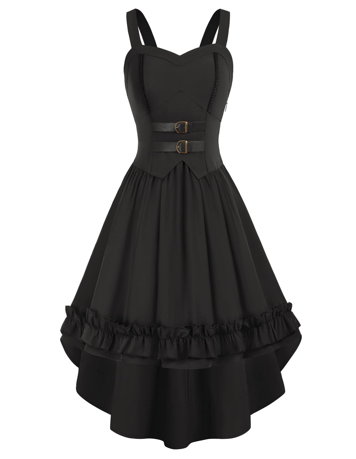 Scarlet Darkness Steampunk Dress for Women Ruffle High-Low Hem Gothic Witch Dresses Halloween Costumes Black L