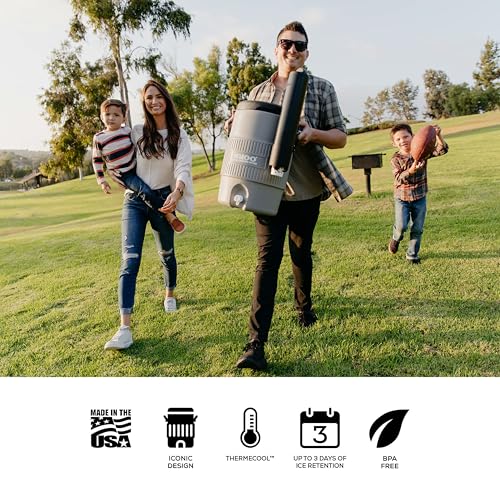 Igloo 5 Gallon Portable Sports Cooler Water Beverage Dispenser with Flat Seat Lid, Insulated Beverage Dispenser, Grey/Black