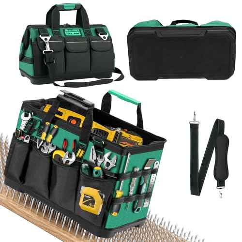 Tool Bag 18 Inch Molded Bottom, Upgraded Handle 18-Pocket Toolbox Organizer, Portable Multi-Pocket Waterproof, Tool Bag with Adjustable Shoulder Strap for Mechanics, DIY, Dad Birthday Gift