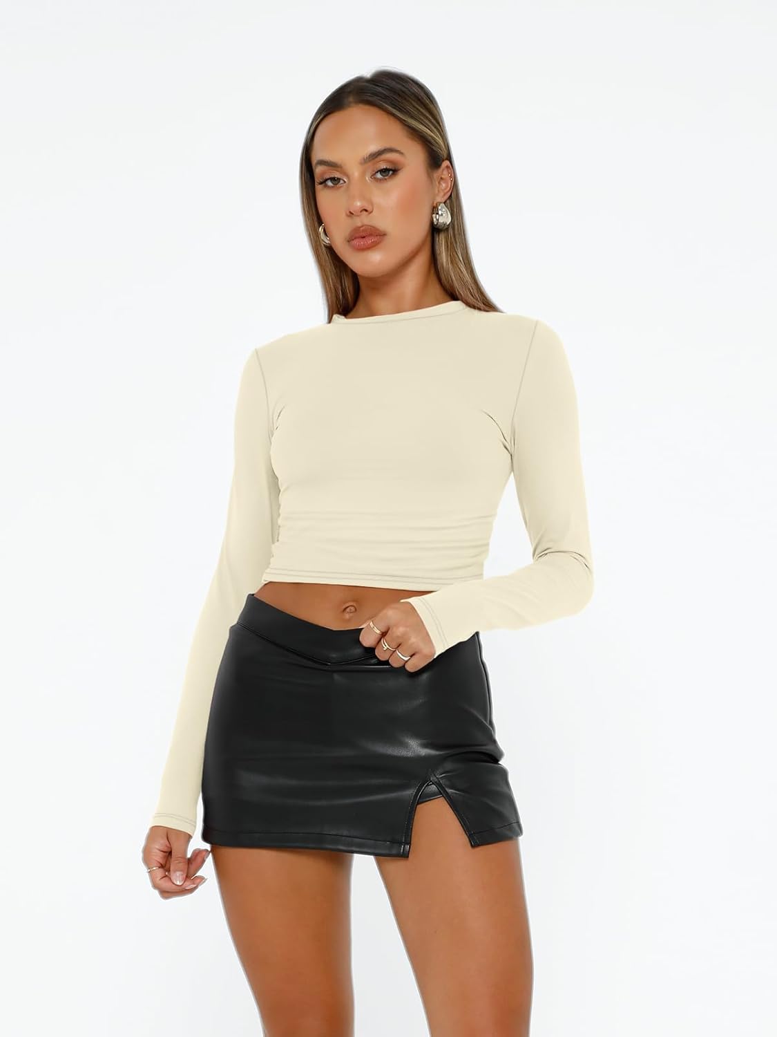 AUTOMET Womens Long Sleeve Shirts Basic Compression Going Out Crop Tops Fall Fashion Y2K Clothes 2025