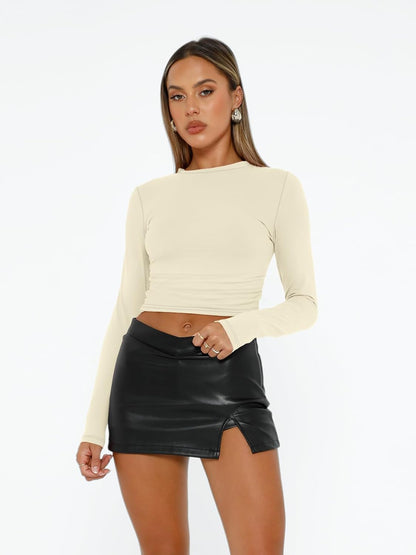 AUTOMET Womens Long Sleeve Shirts Basic Compression Going Out Crop Tops Fall Fashion Y2K Clothes 2025