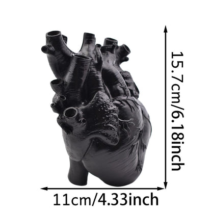 Human Heart Organ Shape Vase Creepy Halloween Home Desk Flowers Pot Decor, Medium Size 6.2" x 4.2", Black