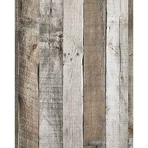 Yun-aeon Natural Wood-Grey Wood Contact Paper Peel and Stick Wallpaper 17.3"x 120"Self Adhesive Removable Vintage Faux Wood Wall Paper Plank Shelf Home Decoration Kitchen Counter Cover Use