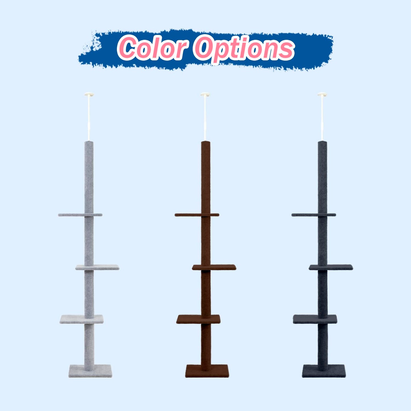 Cat Craft Cat Tree Floor to Ceiling 95-108" Tall Cat Tree Carpet Cat Tower Kitten Tree Sisal Scratching Post and Mat Cat Pole for Indoor Cats, Charcoal, Style A