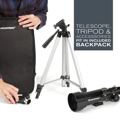 Celestron Travel Scope 70 Portable Refractor Telescope – 70mm Aperture, Fully-Coated Glass Optics – Includes Tripod, Backpack & Software – Ideal for Beginners & Travel