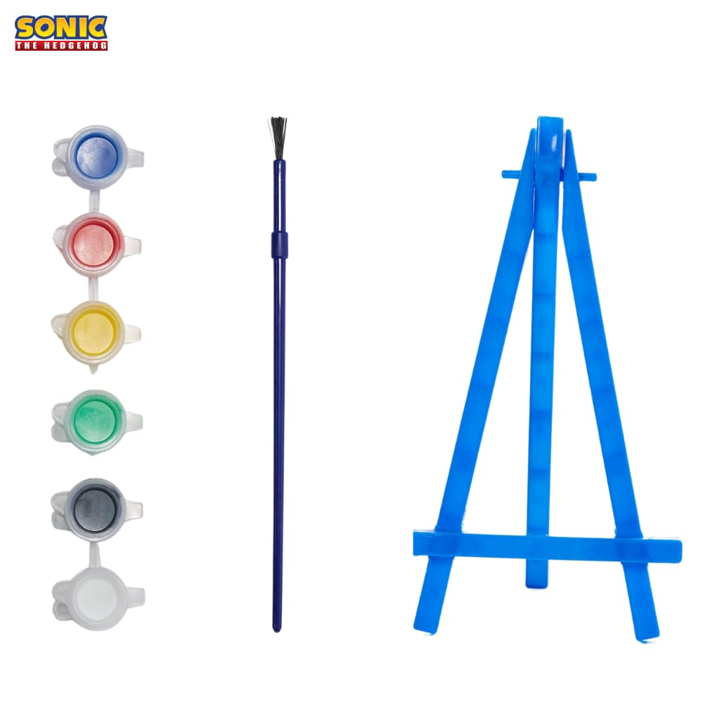 Innovative Designs Sonic The Hedgehog Canvas Paint Set for Kids with 3 Canvases, Acrylic Paint, Paintbrush, & Easel