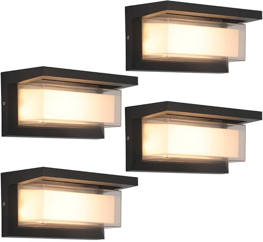 Exterior Wall Lighting,15%-100% Dimmable Indoor Wall Light Fixtures,3000K/4000K/6500K Adjustable,24W Outdoor Porch Light,Waterproof Outdoor Modern Wall Sconce Lights,2160LM Indoor Wall Sconce 4 Pack