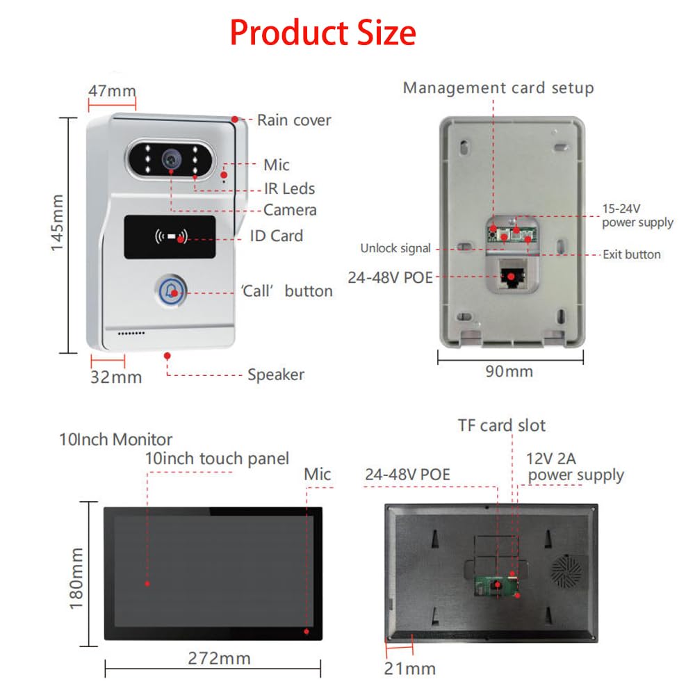 Wired IP Video Apartment Intercom System,1080P Camera and 7 inch Touch Monitor,Video Door Phone Kit Two-Way Audio Motion Detected with POE for Home,Tuya (1 Doorbell + 1 Monitor + 1 POE)