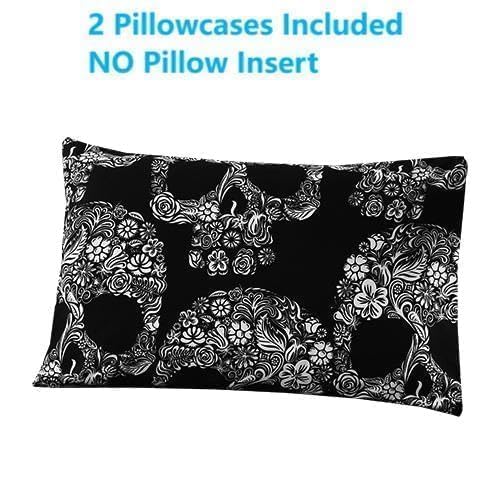 SDIII 4PCS Sugar Skull Sheets Set Full, Soft Microfiber Gothic Bedding Skeleton Sheet Set, Goth Skull Halloween Sheets Full Deep Pocket Hotel Luxury