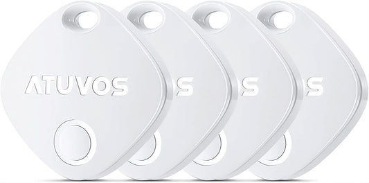 ATUVOS Air Tracker Tags-4 Pack, Bluetooth Luggage Tracker Works with Apple Find My APP (iOS Only, Not for Android), Keys Finder and Item Locator for Luggage, Backpack, Suitcases, Replaceable Battery