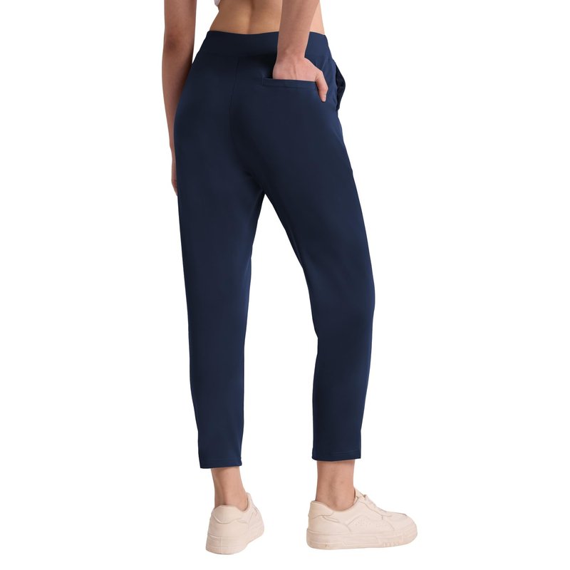 QBK Women's Petite Ankle Pants - 25"/27" Stretchy Business Casual Slacks, Pull On Work Dress Pants with Pockets for Travel, Golf & Yoga(Navy,M,25" Inseam)