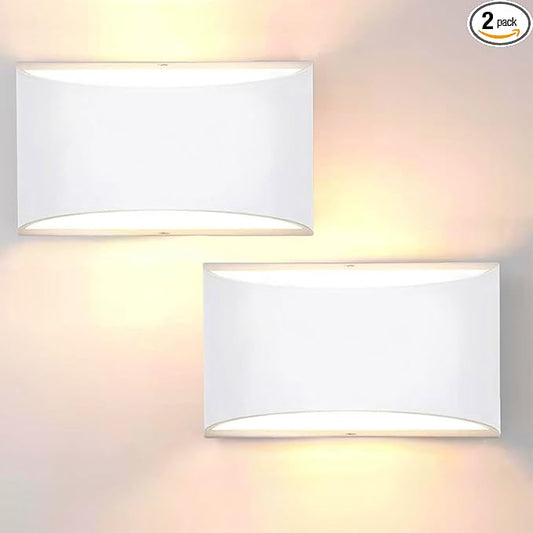 Lightess Modern LED Wall Sconce, Hardwired Indoor Wall Lights Set of 2, 3000K Up and Down Wall Mount Lamp, White Indoor Sconces Wall Lighting for Living Room Bedroom Hallway Corridor (Warm White)