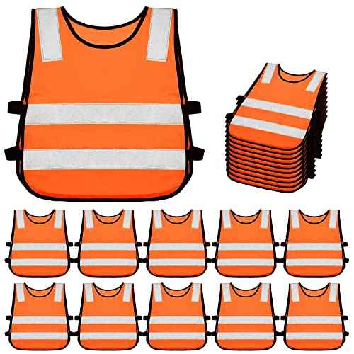 Geyoga 10 Pcs Kids Reflective Vest Bulk Visibility Child Safety Construction Vest Toddler Protective Orange Clothes for Boys Girls Cycling Walking Skiing Skateboarding Runner