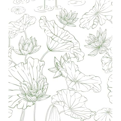 Safiyya Peel and Stick Wallpaper Green and White Floral Contact Paper Peel and Stick Wall Paper Lotus Modern Self Adhesive Removable Wallpaper for Bedroom Covering Vinyl Rolls 17.3" x 78.7"