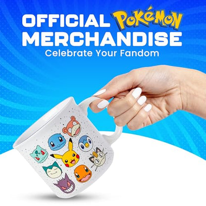 Silver Buffalo Pokemon Bulbasaur, Squirtle, Slowpoke, Snorlax, Pikachu, Piplup, Haunter, Charmander, and Meowth Camper Mug, 20 Ounces