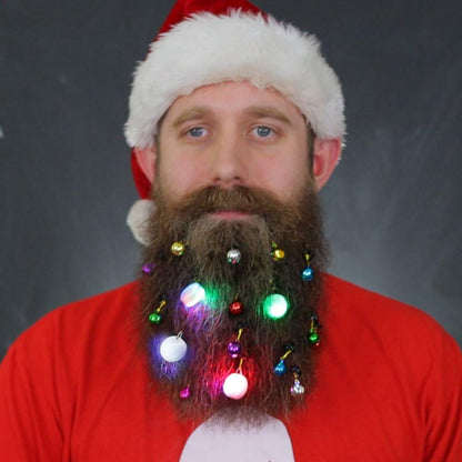 DecoTiny 20pcs Light Up Beard Ornaments, 16 Pcs Sounding Jingle Bells, 4 Pcs Lights and Bauble Ornaments - Great Christmas and New Year Festival Gift for Friends and Husband