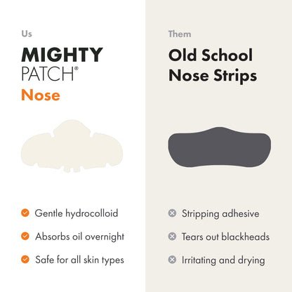 Mighty Patch Nose Pimple Patches from Hero Cosmetics, Large Hydrocolloid Pore Strips, Dermatologist Approved, Overnight, Pimple Stickers to Absorb Acne Nose Gunk, 10 Count