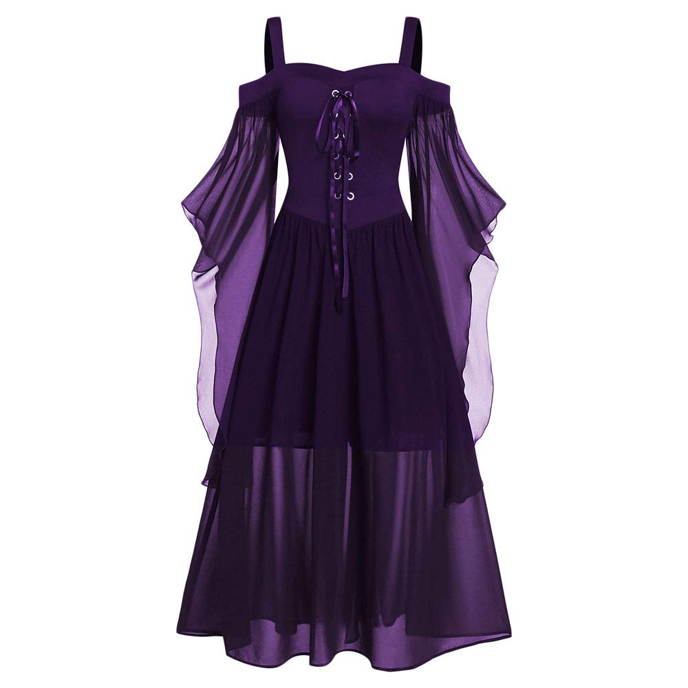 Rose GAL Women's Plus Size Cold Shoulder Butterfly Sleeve Gothic Halloween Dress (Purple, 2XL)