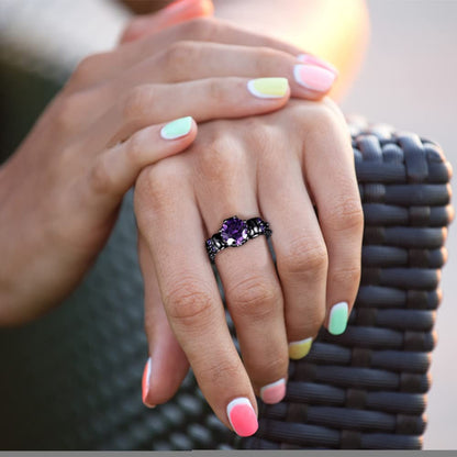 QOBEBOTA Gothic Jewelry Skull Black Rings for Women Halloween Skeleton Witchy Ring Goth Accessories Purple Cubic Zirconia Cool Grunge Ghost Band Statement Size 8 Rings for Women