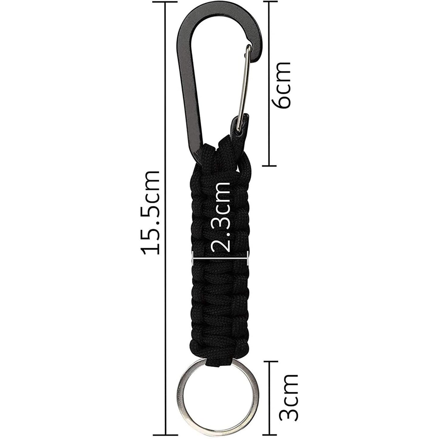 BRAVESHINE Keychain Hook with Paracord Strap 2 Pack Black Metal Key Ring Carabiner Hanger Para Cord D Locking Keyring Clip for Keys, Backpacks, Boys, Girls, Men, Women, Camping, Hiking, Travailing