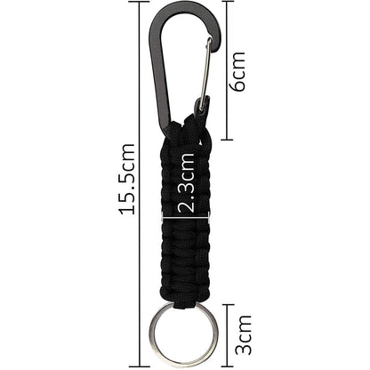 BRAVESHINE Keychain Hook with Paracord Strap 2 Pack Black Metal Key Ring Carabiner Hanger Para Cord D Locking Keyring Clip for Keys, Backpacks, Boys, Girls, Men, Women, Camping, Hiking, Travailing