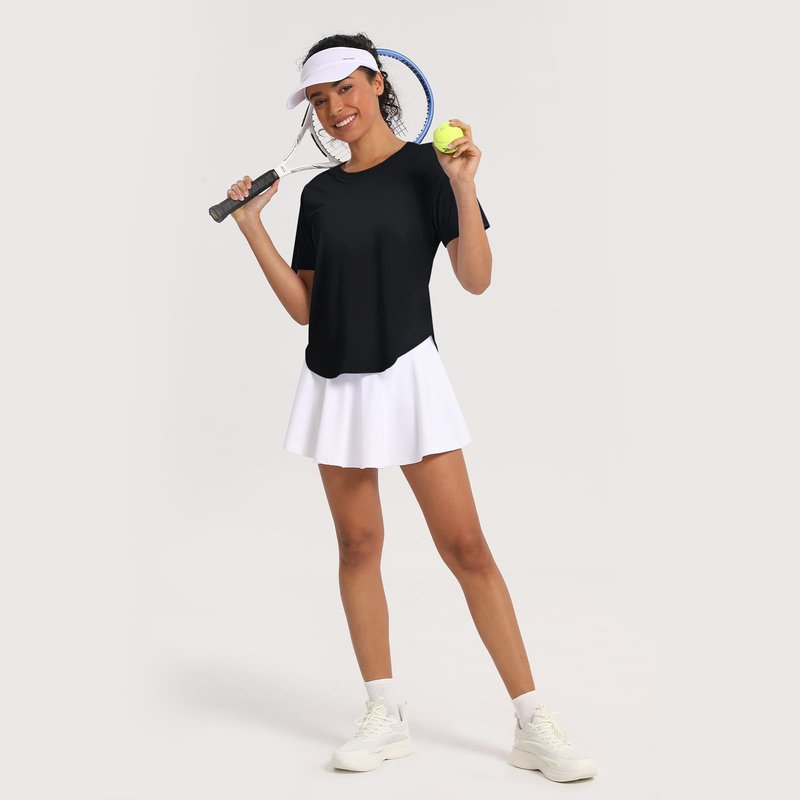 CHALLMOTI Workout Tops for Women Running Shirts Short Sleeve Sun Protection Athletic T-Shirts Quick Dry UPF 50+ Black L