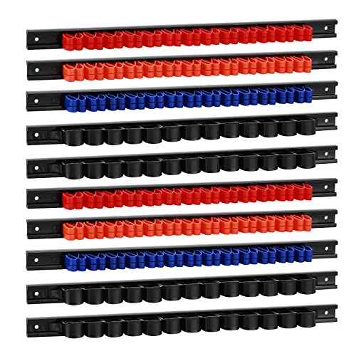 AIRTOON 10 PCS Screwdriver & Wrench Organizer, Plastic Rail Wrench Hanger with Clips, Pegboard Tool Holder, Wear Resistance Improved