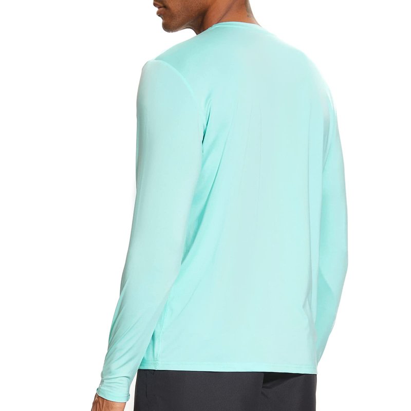 Men’s UPF 50+ Lightweight Long Sleeve Casual T-Shirt Quick Dry UV Sun Protection for Outdoor Beach Hiking Fishing Exercise Seafoam