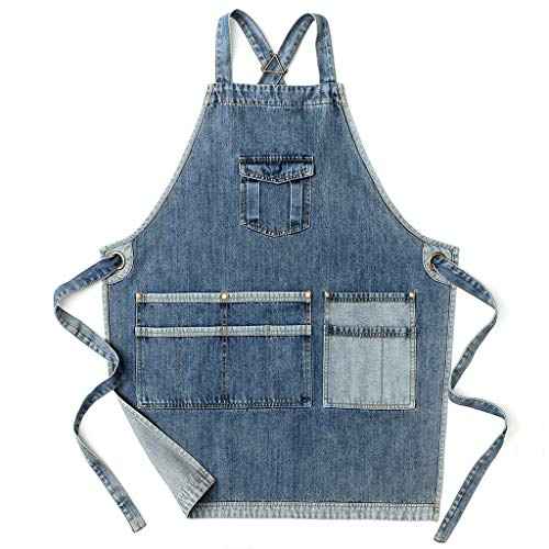 Jeanerlor - Mens Woodworking Hairdresser Tool Apron with Pockets for Welding Men - Aprons Cobbler Cross Straps & Adjustable L to XXL (Blue) Plus Size