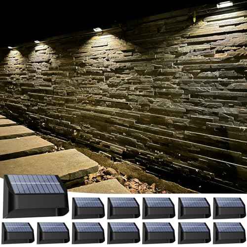 Solar Fence Lights, Warm White & RGB Fence Lights Outdoor Step Lights Outdoor Waterproof LED Solar Lighting for Outside, Backyard, Patio, Deck, Stair Handrail, Pool and Wall(12 Pack,Black)